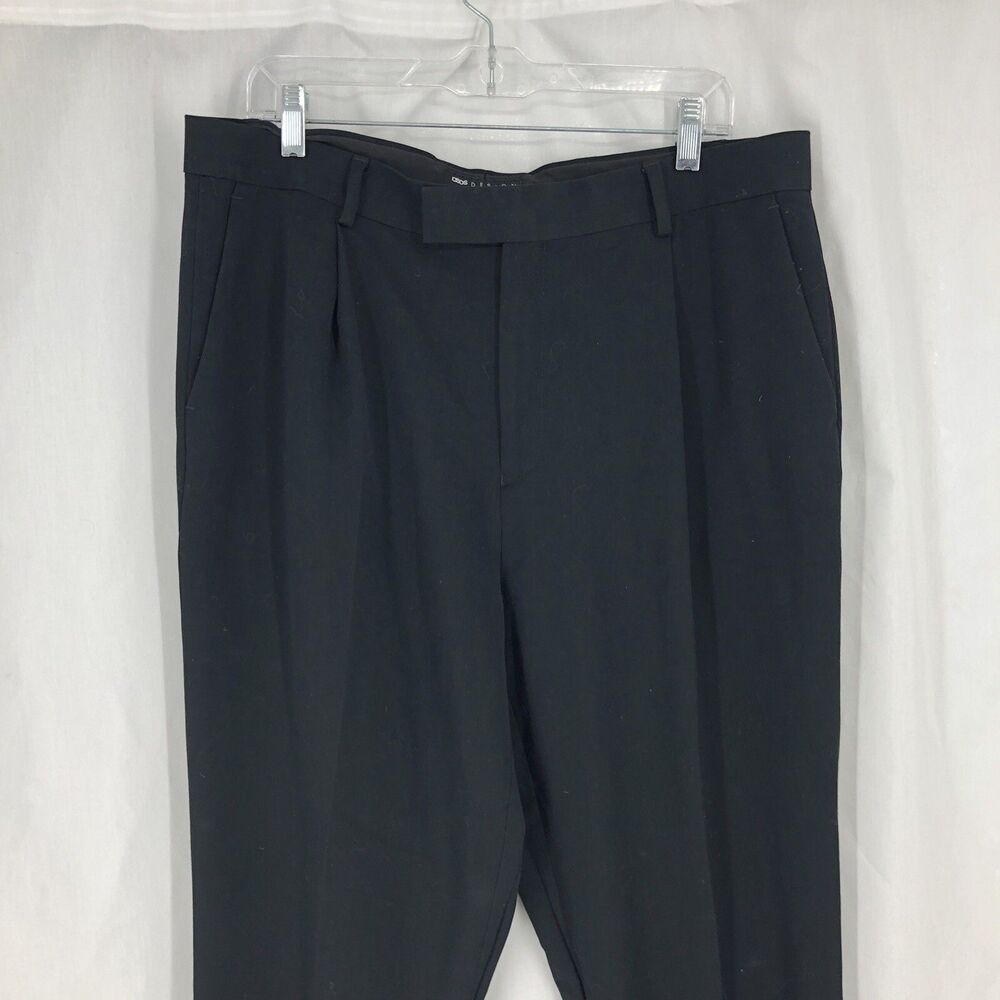Asos Dress Pants Black Slash Pockets Flat Front Regular 36x38 Taper Hemmed